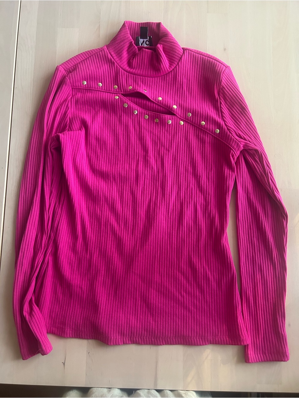 INC International Concepts Fuchsia Ribbed Mock Neck Top with Studs
